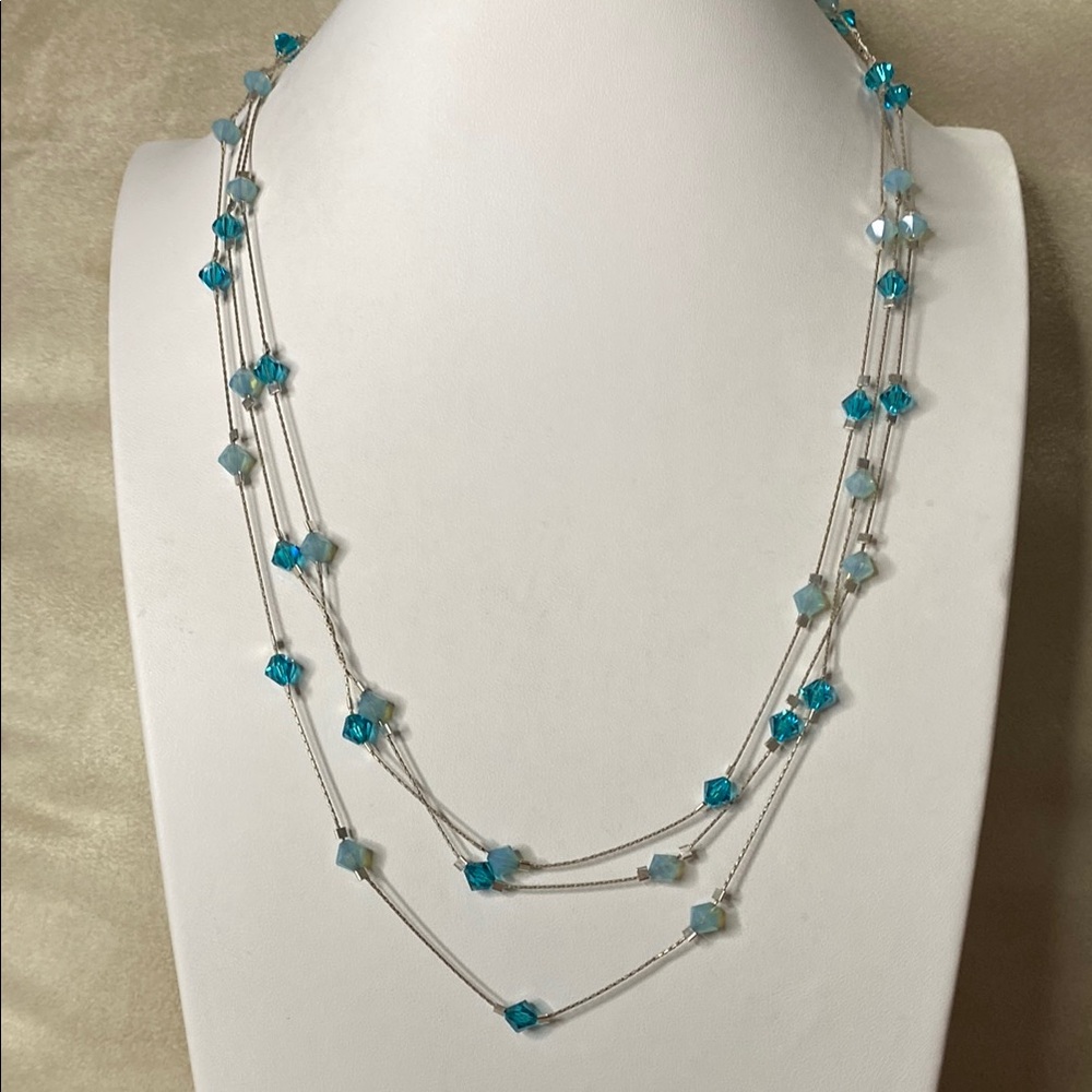 10/$10 Blue crystal glass and Silver Necklace
